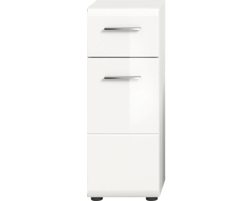Weißer Badezimmer-Hochschrank mit drei Schubladen und Griffen