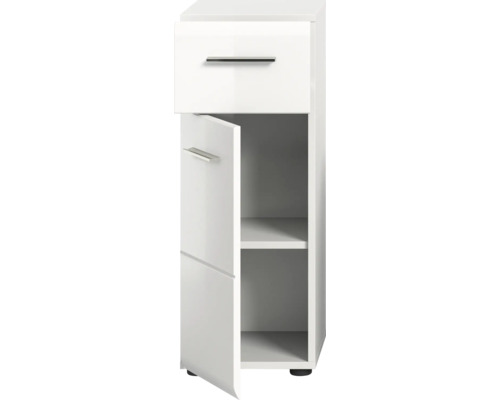 Weißer Badschrank mit Schublade, Tür und Regalen