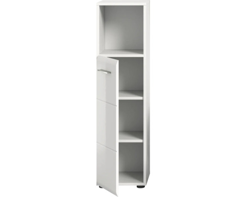 Hochschrank mit einer offenen Tür und mehreren Regalböden für Badezimmer