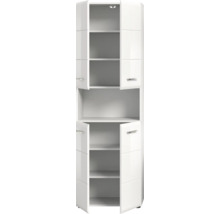 Weißer Mehrzweckschrank mit offenen Türen und Regalen