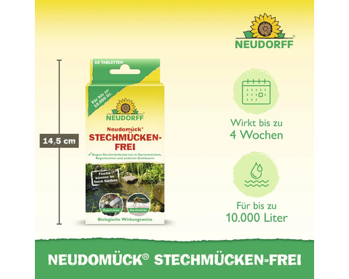 Neudorff Neudomück Stechmücken-Frei für bis zu 10000 Liter, Packung mit 10 Tabletten, Höhe 14,5 cm