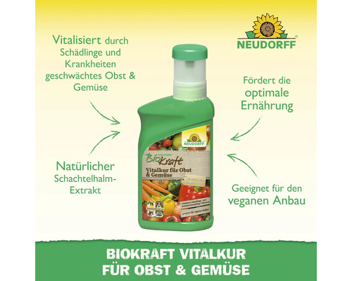Neudorff Biokraft Vitalkur für Obst und Gemüse in grüner Flasche