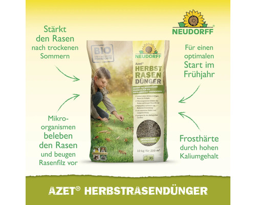 Packung Neudorff Azet Herbstrasendünger zur Rasenstärkung im Herbst