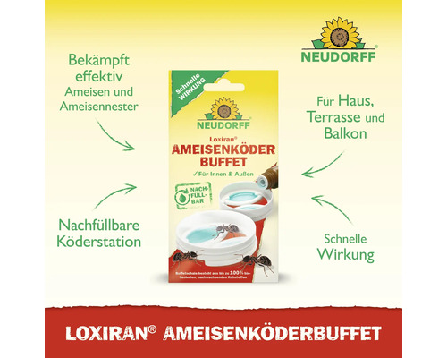 Neudorff Loxiran Ameisenköder Buffet zur effektiven Bekämpfung von Ameisen und Ameisennestern für Haus, Terrasse und Balkon, nachfüllbare Köderstation