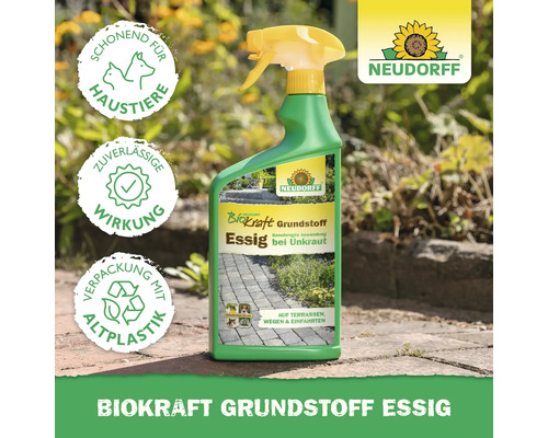 Neudorff Biokraft Grundstoff Essig Unkrautmittel in einer Sprühflasche