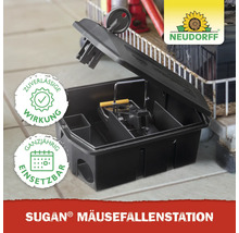 Sugan Mäusefallenstation mit geöffnetem Deckel und Mausefalle