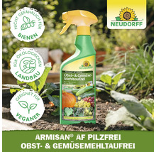 Armisan AF Pilzfrei Obst- und Gemüsespray von Neudorff im Gartenbeet.