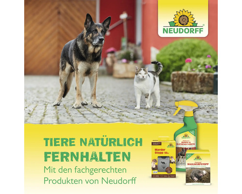 Neudorff Produkte zur Tierabwehr mit Hund und Katze im Freien