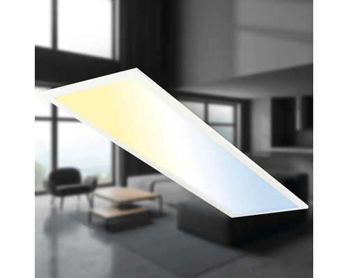 LED-Panel in einem modern eingerichteten Wohnzimmer.