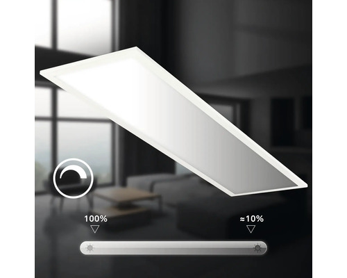 Flache LED-Deckenleuchte mit Dimmfunktion für variable Helligkeit.