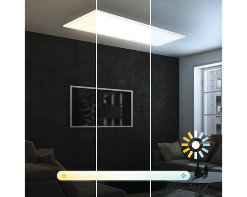 Wohnzimmer mit Deckenleuchte und Farbtemperaturregelung