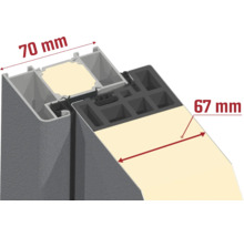 Querschnitt eines Fensterrahmens mit den Maßen 70 mm und 67 mm