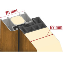 Detailansicht eines Fensterprofils mit Maßangaben von 70 Millimeter und 67 Millimeter