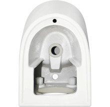 Detailaufnahme einer wandhängenden Toilette aus Keramik