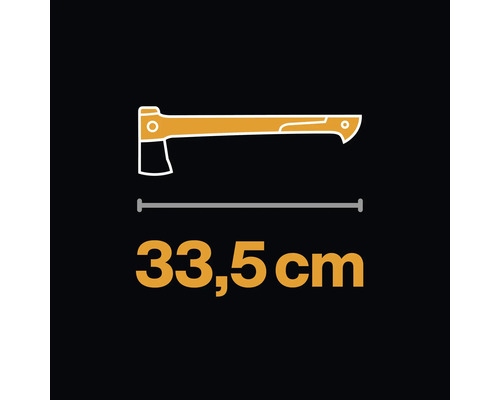 Illustration einer Axt mit Maßangabe 33,5 cm