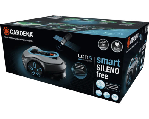 Verpackung eines Gardena Smart Sileno Free Mähroboters