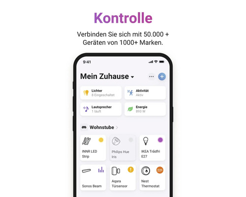 Smartphone-Anzeige mit Smart Home Steuerungs-App