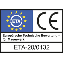 Europäische Technische Bewertung für Mauerwerk mit CE-Kennzeichnung und ETA-20/0132