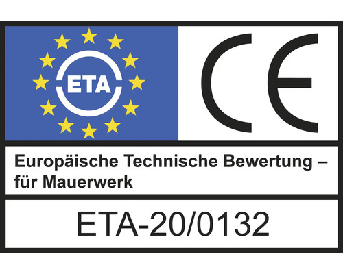 Europäische Technische Bewertung für Mauerwerk mit CE Kennzeichnung und ETA-20/0132