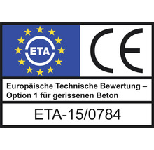 Europäische Technische Bewertung für gerissenen Beton mit CE Kennzeichnung und ETA-15/0784