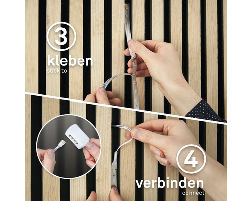 Anbringen und Verbinden eines LED-Streifens an einer Wandverkleidung
