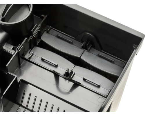 Innenansicht einer schwarzen Aufbewahrungsbox aus Kunststoff