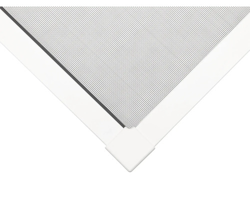 Detailansicht eines Insektenschutzfensters mit weißem Rahmen und feinem Netz