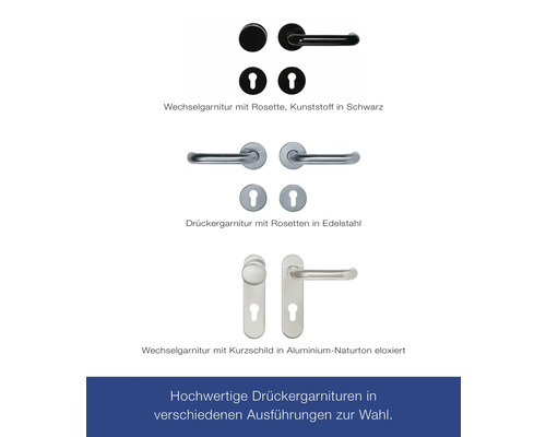 Auswahl an Türdrückergarnituren in verschiedenen Ausführungen