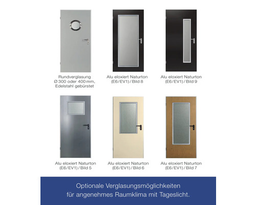 Auswahl an Innentüren mit optionalen Glaseinsätzen.