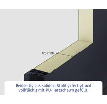 Querschnitt eines 65 Millimeter Türrahmens aus Stahl mit Polyurethan Hartschaum Füllung