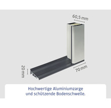 Aluminiumtürzarge mit Bodenschwelle und Maßangaben