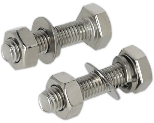 Zwei Sechskantschrauben mit Muttern und Unterlegscheiben