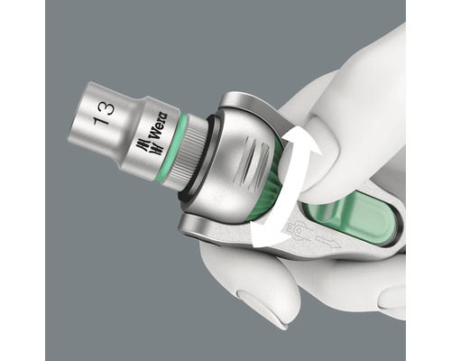 Wera Logo, Umschalthebel einer Wera Knarre mit 13er Nuss