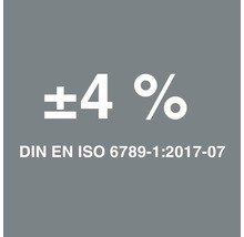 Symbol: Abweichung von plusminus 4 Prozent gemäß DIN EN ISO 6789-1:2017-07