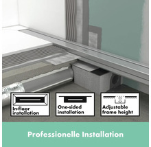 Professionelle Installation einer Duschrinne mit verschiedenen Installationsarten und verstellbarer Rahmenhöhe.