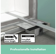 Duschrinne mit verstellbarer Abdeckung und zweiseitiger Installation in einem Badezimmer.