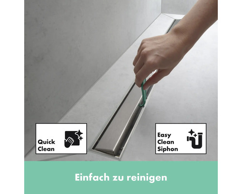 Badezimmer Szene mit Duschrinne und Reinigungsfunktion