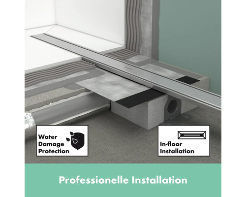 Professionelle Installation einer Duschrinne mit Wasserschadensicherung und Bodeneinbau