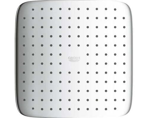 Quadratischer Duschkopf mit Wasserdüsen und Grohe Logo