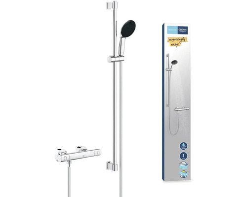 Brausestangenset mit Handbrause und Thermostatbatterie im Lieferkarton