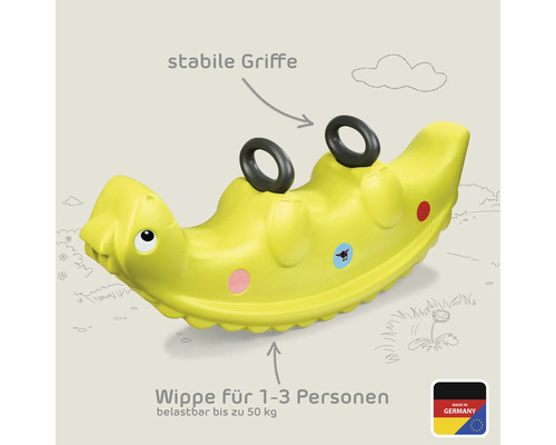 Gelbe Kinderspielplatzwippe mit Griffen für ein bis drei Personen