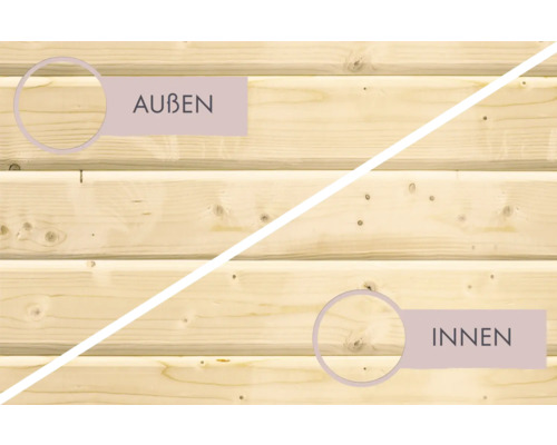 Holzwand mit Darstellung der Innen- und Außenseite