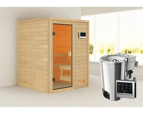 Sauna mit Glasfront und Saunaofen