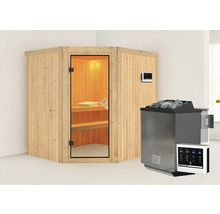 Sauna aus Holz mit Saunaofen und Steuerung