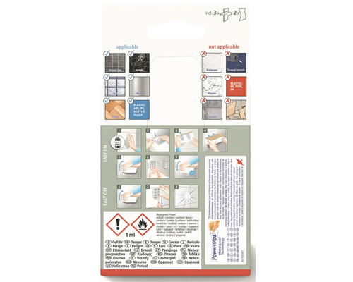 Informationen zur Anwendbarkeit des Produkts auf verschiedenen Oberflächen und eine schrittweise Montageanleitung.