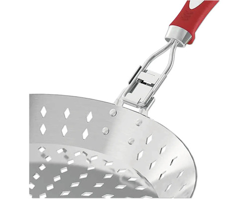 Edelstahl-Frittierlöffel mit Löchern und rotem Griff