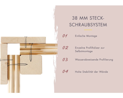 38 Millimeter Steckschraubsystem mit Montagehinweisen.