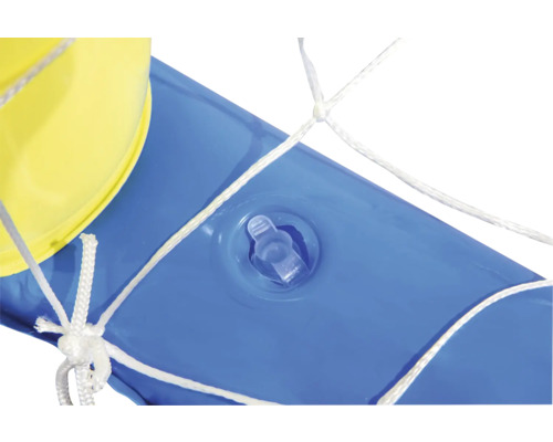 Detailaufnahme eines Basketballkorbs mit Netz und einer Vorrichtung zur Befestigung