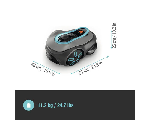 Gardena Mähroboter mit Abmessungsangaben