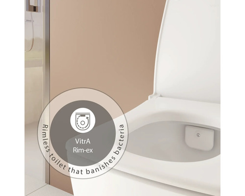 Detailansicht einer randlosen Toilette, die Bakterien reduziert